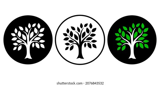 Gráfico vectorial de ilustración de un conjunto de logos de árbol verde dentro de un círculo. Imagen de árbol. Imagen plana simple