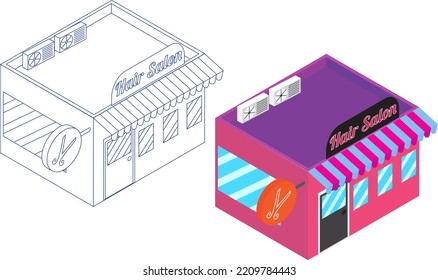 Illustration vector graphic set of isometric hair salon with simple and modern design.2 variation isometric 3d building.