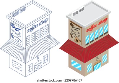 Illustration vector graphic set of isometric coffee shop with simple and modern design.2 variation isometric 3d building.