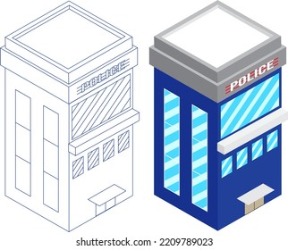 Ilustración vectorial conjunto gráfico de policía isométrica con diseño simple y moderno.2 variación edificio isométrico 3d.