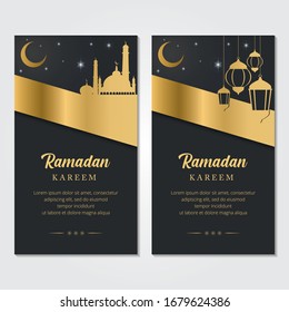 Illustration Vector Graphic Set of Ramadan Kareem with the Mosque and Lantern, Good for Banner, Social Media, or Background