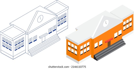 Illustration Vector Graphic Set Of Simple Isometric School.isometric Modern Building.