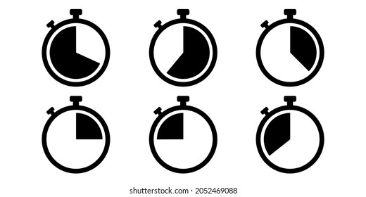 Illustration vector graphic a set of stopwatch icons.  Black icon color. Nice time logo, etc. Simple flat image.