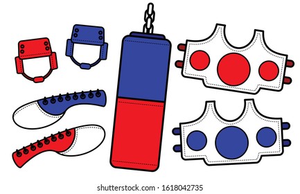 Illustration vector graphic set of Taekwondo equipment. Good for taekwondo club, communtity graphic asset, etc.