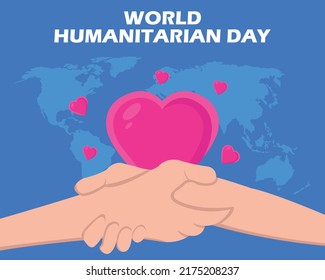 Vektorgrafik zum Händeschütteln, mit Symbol und Weltkarte für den humanitären Tag der Welt, Feiern, Grußkarten usw.