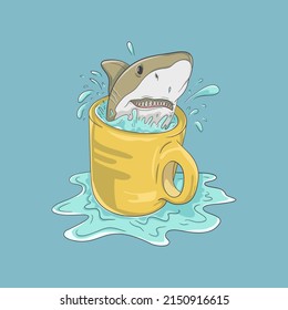 Illustration vector graphic of shark in yellow glass. Blue backrground