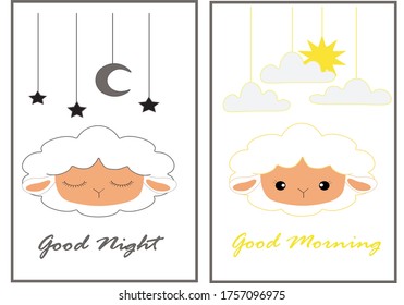 illustration vector graphic of sheep. perfect for children art wall while have two design, good night and good morning