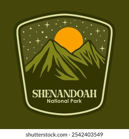 Illustration vector graphic of SHENANDOAH AT THE NIGHT NATIONAL PARK BADGE LOGO DESIGN VECTOR ILLUSTRATION for apparel design merchandise, such as logos on product packaging