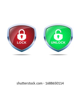 Illustration vector graphic of Shield with lock and unlock icon. Shield design. Security shield. Strong protection.