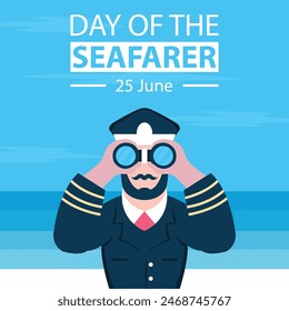 illustration vector graphic of a ship captain holding binoculars, perfect for international day, day of the seafarer, celebrate, greeting card, etc.