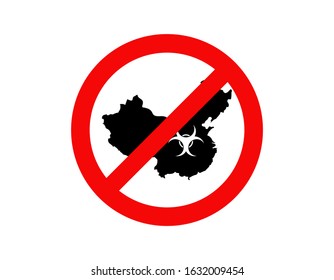 Illustration vector graphic of Sign caution coronavirus. Map of China with deadly corona virus. Wuhan virus disease. Coronavirus outbreak. Pandemic medical concept with dangerous cells. Vector EPS10.