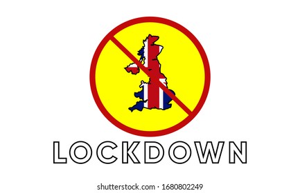 Illustration vector graphic of Sign caution of United Kingdom Lockdown. Vector illustration of warning sign. Coronavirus outbreak. Warning sign of Prohibited from leaving the United Kingdom country. 