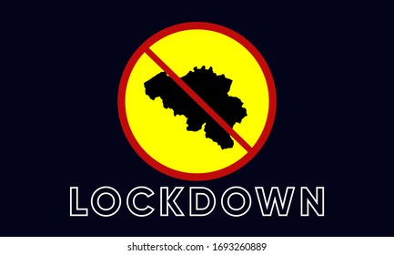 Ilustración vectorial gráfico de Signo con precaución de bloqueo de Bélgica. Ilustración vectorial del signo de advertencia. Brote de coronavirus. Señal de advertencia de prohibición de salir del país belga.