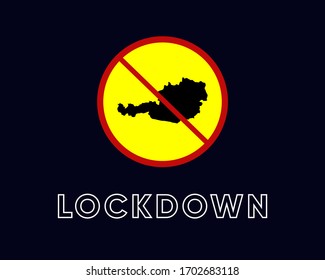 Illustration Vektorillustration Grafik der Signatur Vorsicht von Austria Lockdown. Vektorillustration des Warnzeichens. Warnzeichen für das Verbot, das Land Österreich zu verlassen.
