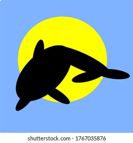 illustration vector graphic of silhouette dolphins that are jumping on the water at sunrise concept design