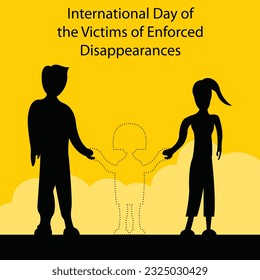 illustration vector graphic of silhouette of a husband and wife holding their lost child, perfect for international day, the victims of enforced disappearances, celebrate, greeting card, etc.