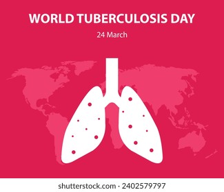 illustration vector graphic of silhouette of a lung organ infected with bacteria, showing a world map, perfect for international day, world tuberculosis day, celebrate, greeting card, etc.