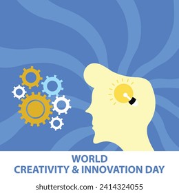 ilustración vectorial gráfico de la silueta de la cabeza de una persona contiene luces brillantes, mostrando engranajes, perfecto para el día internacional, Día de la creatividad y la innovación en el mundo, celebración, tarjeta de saludo, etc.