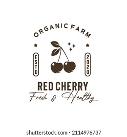 ILLUSTRATION VECTOR GRAPHIC OF silhouette red two cherry from organic farm organic fruit product GOOD FOR red cherry vintage logo at fruit market shop grocery store organic product