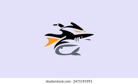 Illustration vector graphic silhouette of shark and jetski, perfect for company logo, community 