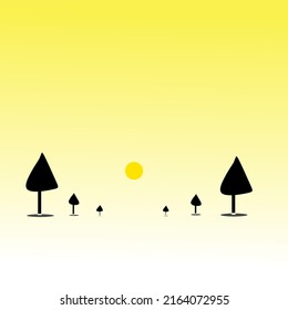 Illustration vector graphic of silhouette of trees with sunlight color gradient,use for simple landacape design concept and artwork