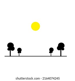 Illustration vector graphic of silhouette of trees with sunlight,in white isolated background. use for simple landacape design concept and artwork