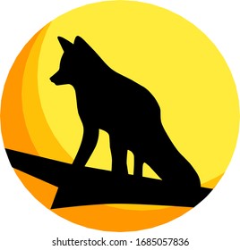Illustration vector graphic silhouette of a wolf on a tree branch, on the background of the moon