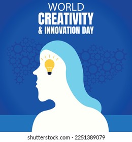 illustration vector graphic of the silhouette of a woman filled with a burning lamp, perfect for international day, world creativity and innovation day, celebrate, greeting card, etc.