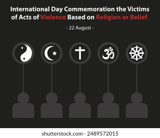 illustration vector graphic of silhouettes of people and some religious symbols, perfect for international day, commemoration the victims of acts, violence based, religion or belief.