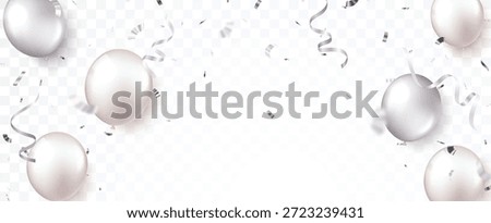 Illustration vector graphic of silver balloons, design banner with ribbons and confetti