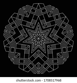 Ilustración vectorial gráfico de motivos geométricos plateados con fondo negro - apto para el diseño de embalaje de primera o de moda, tarjeta de felicitación decorativa, fondo de lujo, etc.