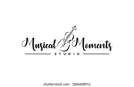 illustration vector graphic of simple, classic, abstract mark for music studio, violin instrument logo design