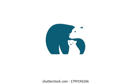 illustration vector graphic of simple, flat, negative space, modern, abstract mark for bear family logo design
