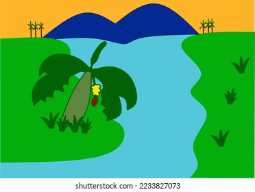 ilustración vectorial gráfico de imágenes de paisajes de montaña y lago simples, perfecto para dibujar