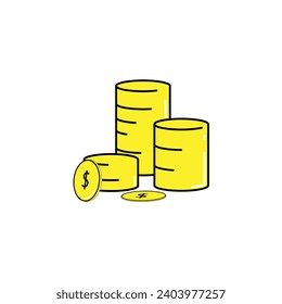 Illustration Vektorgrafik von einfachen Haufen von gelben Dollar-Münzen. flach modernes Design. Geeignet für Präsentationsvorlagen, Geschäfts-, Büro- usw., Vektordesign-Vorlage