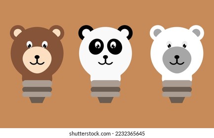 illustration vector graphic of simple three different bear head icon, illustration vector isolated.