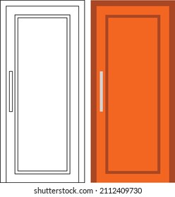 Illustration vector graphic of single door front view suitable for your home design and home poster design on architectural work