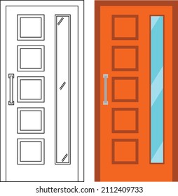 Illustration vector graphic of single door front view suitable for your home design and home poster design on architectural work