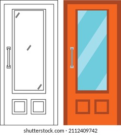 Illustration vector graphic of single door front view suitable for your home design and home poster design on architectural work