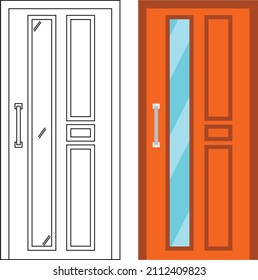 Illustration vector graphic of single door front view suitable for your home design and home poster design on architectural work