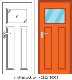 Illustration vector graphic of single door front view suitable for your home design and home poster design on architectural work