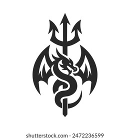 Illustration vector graphic of single dragon with trident logo