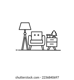 illustration vector graphic of single sofa interior line art perfect for logos, icons, designs, posters, flyers, advertisements, and drawing books 