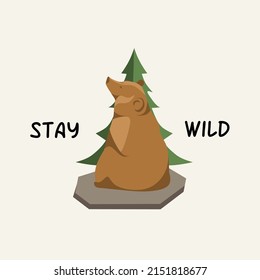 illustration vector graphic of sitting bear in forest suitable for background,banner,poster,etc.