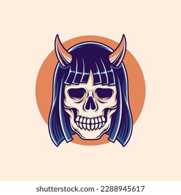 Illustration vector graphic of skull geisha devil suitable for t-shirt design