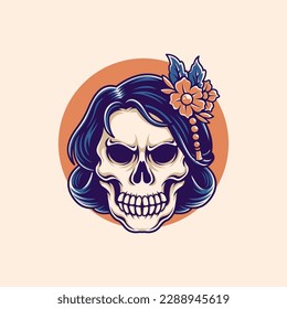 Illustration vector graphic of skull geisha flower suitable for t-shirt design