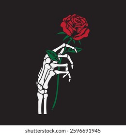Illustration Vector Graphic Of Skull hand holding flower