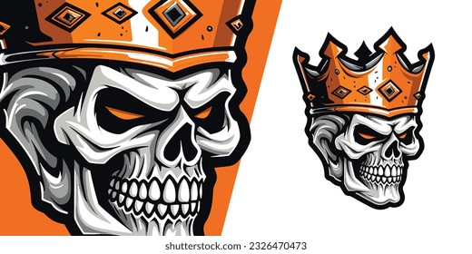 Illustration Vector Graphic: Skull King with Crown Logo Mascot for Dominant Sports and E-Sports Teams