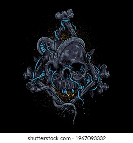 illustration vector graphic of skull and snack.perpect for t-shirt,music,poster,etc