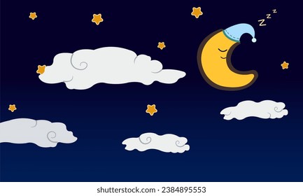 Illustration vector graphic of sleeping moon perfect for illustration children book